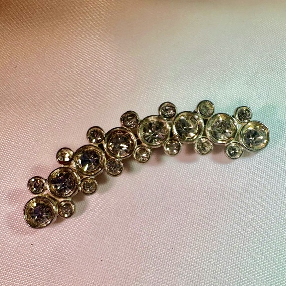 Old Crescent-Shaped Pot Metal and Clear Rhinestone Brooch - Picture 1 of 2